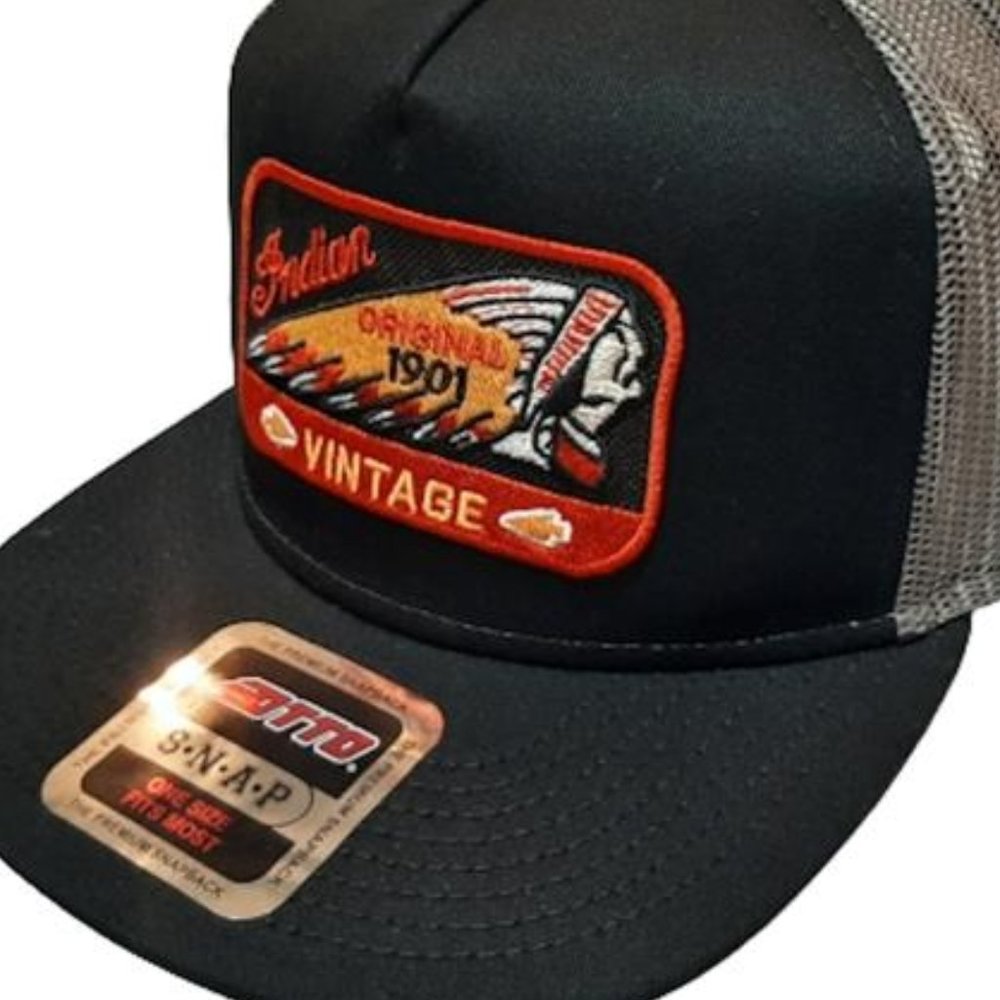 Retro Indian Motorcycles Patch Trucker Mesh Snapback Embroidered Biker Style Hat